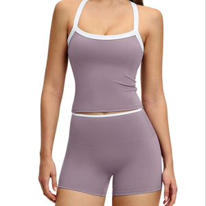 Conjuntos deportivos de dos piezas para mujer, top deportivo y shorts de cintura alta que realzan los glúteos, ropa deportiva para gimnasio, yoga y actividades físicas. - Product Image 1