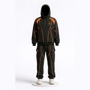Chándal Personalizado con Logotipo, 400 g/m², para Hombre, Estilo Cyberpunk, Color Naranja con Ribete en Contraste, con Capucha - Product Image 1