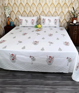 Premium Handmade Indian Cotton <b>Flat</b> Sheet Jaipur Hand Block Print Boho Floral Bedding Queen King Bedspread - Product Image 5