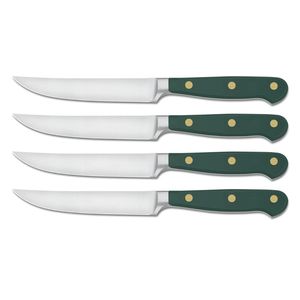 Elegante Juego de 4 Cuchillos para Carne con Hojas Curvas de Acero Inoxidable y Mangos Negros con Triple Remache para Cortar Carne Asada - Product Image 1