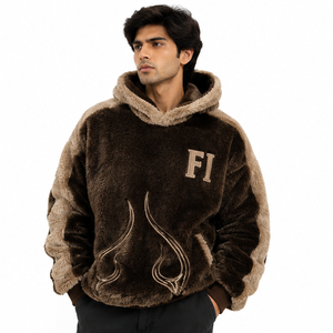 Vente en gros de sweats à capuche unisexes personnalisés en sherpa avec poche brodée, streetwear d'hiver, manches contrastées, style Y2K, sweats à capuche en coton molletonné pour hommes, USA - Product Image 5
