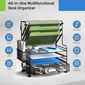 Organizzatore per Carta a 4 Livelli con Portadocumenti a 3 Tasche e Portapenne, Organizzatore da Scrivania e per Cassetti - Product Image 3