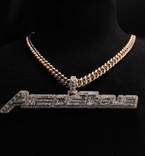 Custom 925 Sterling Silver Moissanite Letter Pendant Name Charm Rose Gold Plated Hip Hop Jewelry