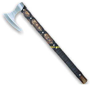 Handmade <b>Axe</b> D2 Steel Blade Wood <b>Handle</b> With Leather Sheath Outdoor Knife - Product Image 1