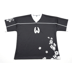 Maillots de football américain surdimensionnés à col en V avec imprimé floral noir et blanc, style esthétique, grande taille, avec transfert thermique - Product Image 1