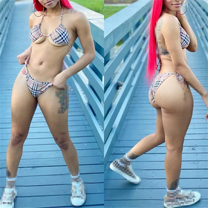 Ensemble bikini personnalisé pour femme, motif écossais, haut dos croisé, bas à nouer sur les côtés, grande taille, maillot de bain deux pièces, tenue de plage - Product Image 6