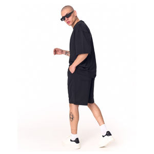 Ensemble de t-shirts en coton écologique pour hommes, vêtements de sport d'été, tenue en deux pièces, t-shirt à col rond, shorts, tenue décontractée, survêtement de sport - Product Image 4