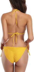 Ensemble de bikini vert uni pour femme, soutien-gorge triangle à bretelles halter, culotte taille basse, sans armatures, séchage rapide, maillot de bain - Product Image 4