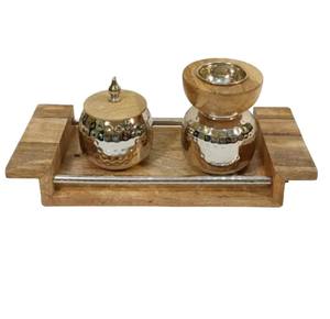 Ensemble brûleur à bakhoor tendance en bois et métal au design martelé, Mabkhara élégante de qualité supérieure pour le Ramadan et l'Aïd, Mubkhar moderne - Product Image 1