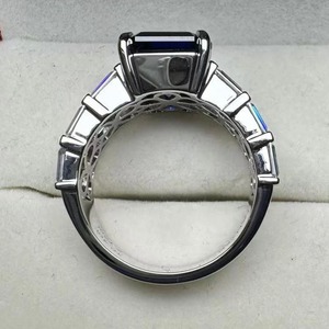 Women's Platinum <b>Emerald</b> Cut Blue Sapphire <b>Ring</b> With Diamond Side Stones IGI Certified Classic Engagement Style - Product Image 5