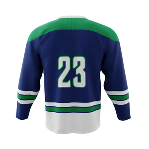 Camiseta de hockey sobre hielo para hombre, número 23, azul, verde, blanco, manga larga, cuello redondo, ropa de poliéster que absorbe la humedad - Product Image 3