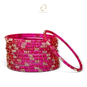Bracelets ethniques en verre rose Kashmiri Raindrop, sertis de pierres de zircon plaquées or scintillantes pour femmes, au prix de gros le plus bas - Product Image 2