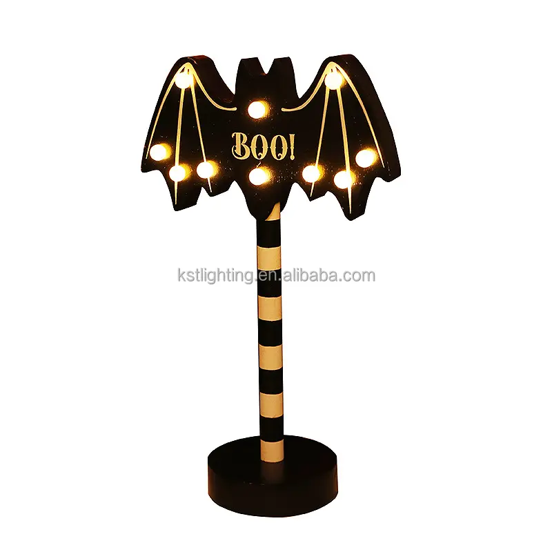 Lampu meja led Halloween pencahayaan pesta liburan dekorasi nirkabel dioperasikan baterai kayu labu kelelawar hantu