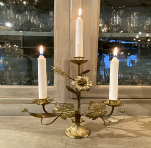 Elegant minimalist gold iron scrollwork dual candle stand holding two clear glass tealight cups. Available at wholesale price. - Product Image 4