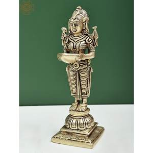 Cuenco de latón hecho a mano de 8 pulgadas, artículo profundo Lakshmi Paavai Vilakku hecho en India - Product Image 3