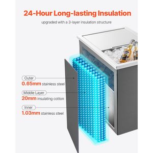 Frigorifero Commerciale da Incasso in Acciaio Inox 18 x 12 x 15 Pollici, Contenitore per Ghiaccio da 28,6 Quarti con Coperchio Scorrevole per Uso Esterno ed Eventi all'Aperto - Product Image 3