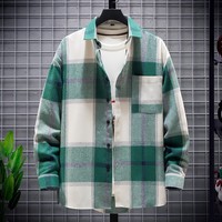 Chemise Homme Grande Taille à Manches Longues en Flanelle Rayée Respirante Tissée, Coupe Ample Style Hong Kong, Anti-rétrécissement, Fabrication OEM Personnalisée