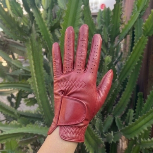 Custom Logo Cabretta Leather Golf <b>Glove</b> Perforated Soft <b>Grip</b> Hook and Loop Wrist Tab OEM ODM Manufacturer - Product Image 1