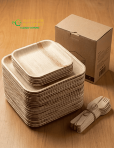 Vaisselle artisanale en feuilles de palmier, assiettes, bols et plateaux pour la restauration, les fêtes, les restaurants et les repas en plein air - Product Image 1