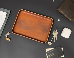 Boîte de rangement carrée en cuir véritable pour bureau, organiseur de clés fait main en cuir véritable, étui de rangement GLTY-0071 - Product Image 1