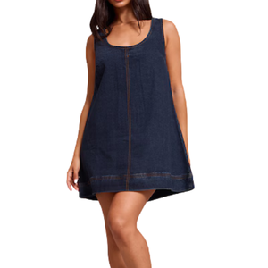 Robe midi décontractée simple pour femmes en denim délavé 100% coton Tissu confortable Échantillon gratuit Vente en gros Personnalisable Meilleure robe d'été d'hiver - Product Image 5