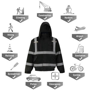 Chaqueta de Invierno para Trabajo en Clima Frío, Manga Larga, Color Negro, Dos Tiras Reflectantes de Seguridad, Resistente al Viento - Product Image 3