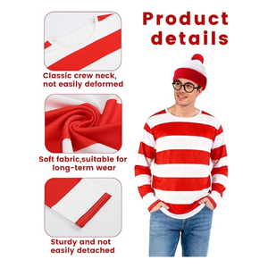 Ensemble bonnet et lunettes rayés rouge et blanc personnalisés en gros - Tenue de cosplay fantaisie pour Noël - Product Image 3