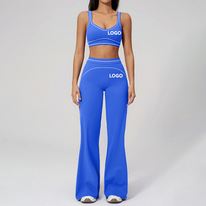 Women's <b>Black</b> 2 Piece Yoga Set Full Length High Waist Flared Pants Stand Neck Zipper <b>Long</b> <b>Sleeve</b> <b>Top</b> Seamless Ruched Butt Scrunc - Product Image 6