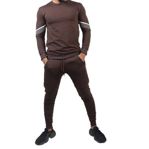Survêtement marron pour homme, manches longues, col rond, coupe décontractée, polyester et coton, pour l'automne, avec poches latérales et cordon de serrage - Product Image 2