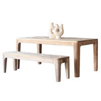 Table à manger en teck massif durable de style minimaliste moderne avec banc pour usage extérieur, longueur 180 cm, finition naturelle, durable