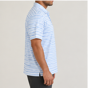 Trackstar Men's Sky <b>Blue</b> White Striped <b>Polo</b> <b>Shirt</b> Short Sleeve Button Collar Casual Golf <b>Shirt</b> Custom Logo - Product Image 2