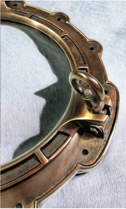 Antique Gear-Shaped Aluminum Porthole Window Frame Coke Finished Functional Hinged Ship Porthole Nautical Wall Sculpture - Product Image 3