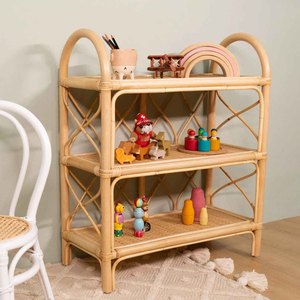 Étagère à livres en bois pour enfants, présentoir à jouets et livres, support de sol en rotin, étagère écologique en canne - Product Image 1
