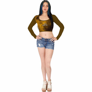 T-shirts courts en coton pour femmes, coupe slim, manches longues, style streetwear, mode décontractée d'été, vente en gros - Product Image 1