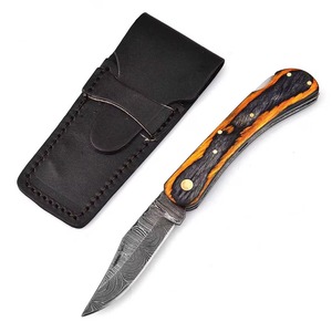 Custom Handmade Damascus Steel <b>Pocket</b> Knife with Buffalo Horn Handle and Fine Leather Sheath Camping Knife <b>Folder</b> Knife - Product Image 6