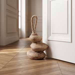 Panier d'entrée Bali en galets empilés beige naturel, avec poignée en corde, lourd, aspect pierre, céramique, design minimaliste Wabi - Product Image 2