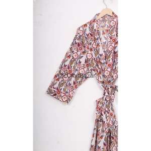 Bata Kimono 100% Algodón con Estampado Floral para Mujer, Ropa de Noche de Verano, Vestido de Playa, Bata con Logo Trasero - Product Image 5