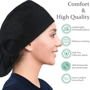 Black Cotton Surgical Cap Button <b>Tie</b> <b>Back</b> Needle Detection Stretchable Fabric Hospital Uniforms Unisex Scrub Headwear Drain - Product Image 5