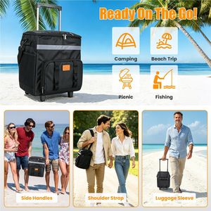 "35L Insulated <b>Rolling</b> Cooler Bag with Telescopic Handle & Wheels for Cans-Portable Lunch <b>Backpack</b>" - Product Image 2