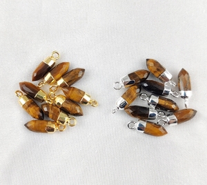 Breloques œil de tigre à pointe, faites à la main, en pierre gemme électroplaquée, à facettes, 13x5mm, forme balle - Product Image 1