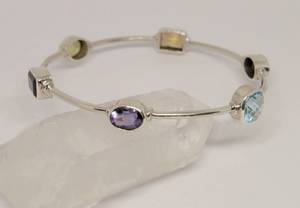 Bracelet en argent sterling avec pierres précieuses multicolores, topaze bleue, améthyste, citrine - Product Image 1
