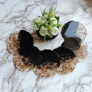 Black white Gold Resin <b>Coasters</b> resin <b>coasters</b> luxury <b>coaster</b> <b>set</b> gold foil resin art aesthetic drink <b>coasters</b> handmade resin - Product Image 3