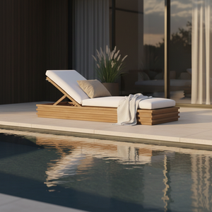 Woodgrad Living Elegant Lavina Lounger Artisan Crafted Natural Wood Finish Comfortable Outdoor Daybed Plush <b>Padding</b> Foldable - Product Image 4