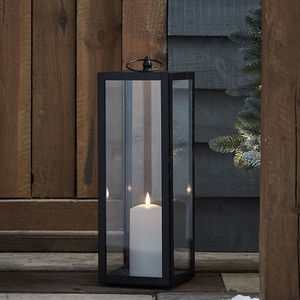 Vente en gros de lanternes porte-bougies en métal noir, style élégant, pour la décoration des sols à la maison et en extérieur - Product Image 2