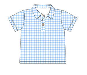 Abiti Estivi Smockati Blu Floreali Personalizzati per Bambine, Vestiti a Bolle/Camicie Polo Abbinati per Sorelle e Fratelli - Product Image 4