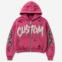 Sweat à capuche rose personnalisé avec imprimé flamme, coupe oversize, style streetwear, en coton French Terry, coupe classique, automne