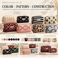 Pochette cosmétique miniature tricotée sur mesure, motif personnalisé, logo, garniture en cuir PU, fermeture éclair, petite trousse de beauté, porte-clés