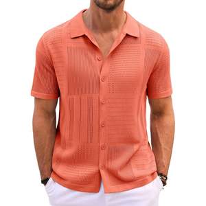 2025 coton décontracté pour hommes pour polo à manches courtes en tricot boutonné avec conception évidée pour les hauts de plage d'été - Product Image 2