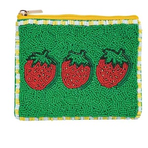 Beaded Embroidered Fruit Pattern Cotton <b>Coin</b> <b>Purse</b> Mini Size Handmade Wrist Strap Closure Girls Fresh Style - Product Image 6