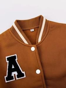 Unisex Varsity <b>Jacket</b> Brown White Sleeves Letter A Embroidered Preppy Style Autumn Wear Turn-down Collar Regular Fit - Product Image 4